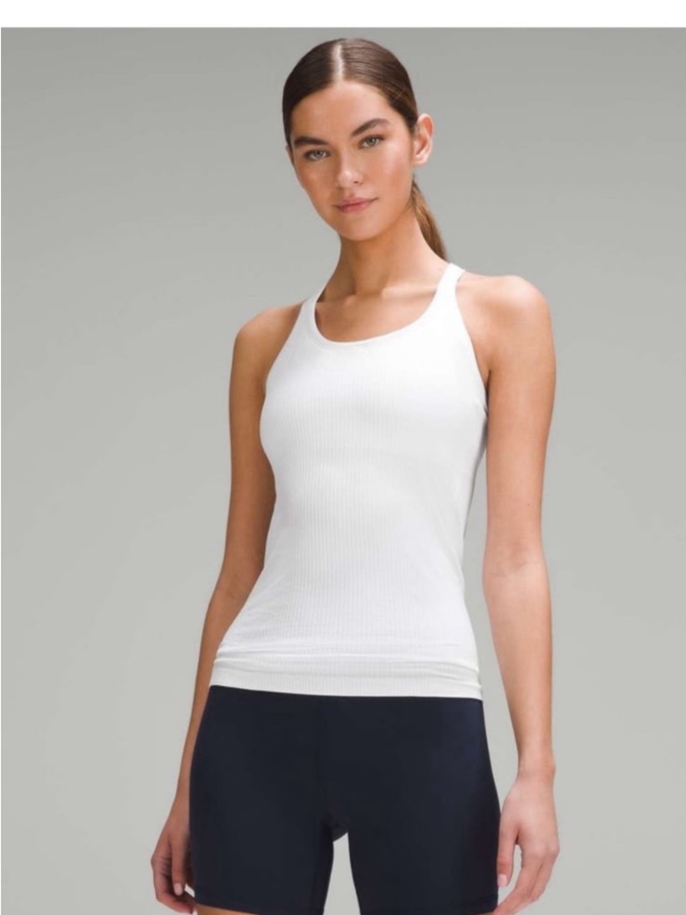 Lululemon Ebb to Street Tank Top Size 10 White Ribbed Built-in Bra Top
